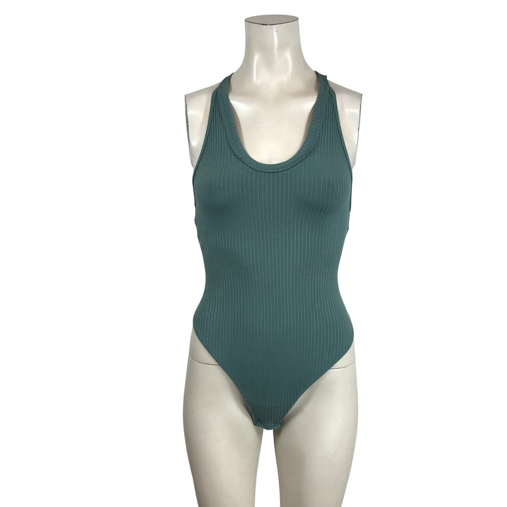 Intimately Free People Womens XS Teal Green Ribbed Racerback Thong Bodysuit
